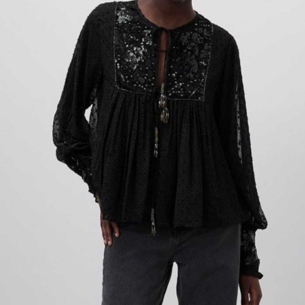 Zara Black Sequin Embellished Blouse - Picture 4 of 16